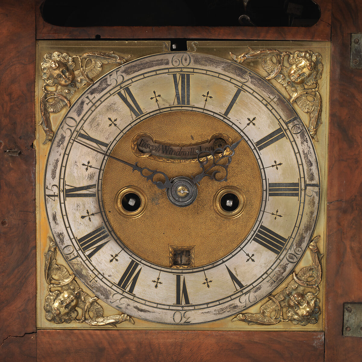 Table or bracket clock, Clockmaker: Joseph Windmills (British, freeman of Clockmakers' Company 1671, master 1702–23), Walnut, walnut veneer, gilt bronze, British, London