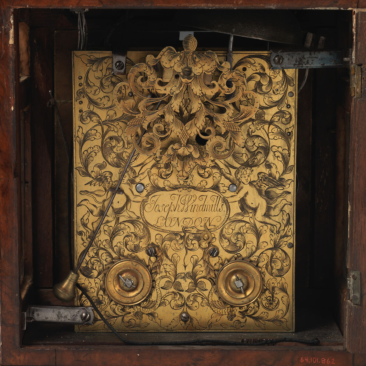 Table or bracket clock, Clockmaker: Joseph Windmills (British, freeman of Clockmakers' Company 1671, master 1702–23), Walnut, walnut veneer, gilt bronze, British, London