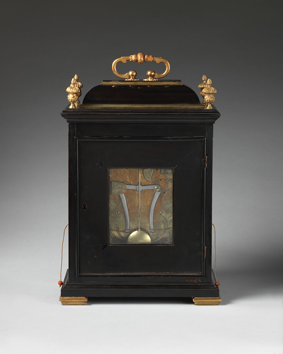 Table or bracket clock, Clockmaker: Thomas Tompion (British, 1639–1713), Case: ebony veneered on oak with gilded- and silvered-brass fittings; Movement: brass and steel, British, London