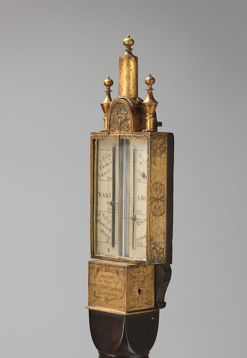 Portable barometer, Daniel Quare (British, 1647/49–1724), Walnut, gilt bronze, ivory; mercury, British, London
