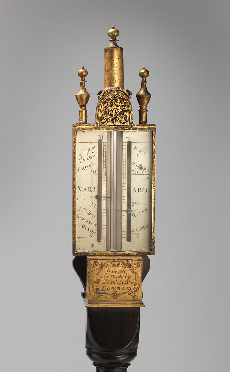 Portable barometer, Daniel Quare (British, 1647/49–1724), Walnut, gilt bronze, ivory; mercury, British, London
