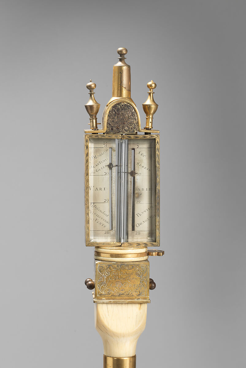Portable barometer, Daniel Quare (British, 1647/49–1724), Ivory, gilt bronze; mercury, British, London