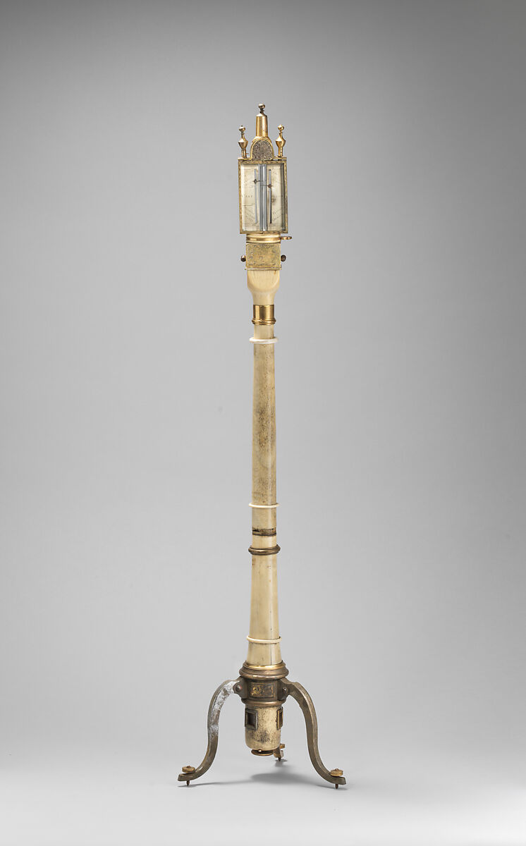 Portable barometer, Daniel Quare (British, 1647/49–1724), Ivory, gilt bronze; mercury, British, London 