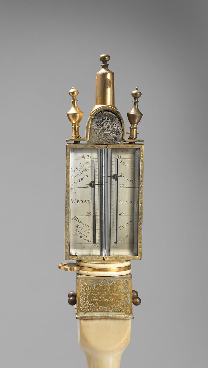 Portable barometer, Daniel Quare (British, 1647/49–1724), Ivory, gilt bronze; mercury, British, London
