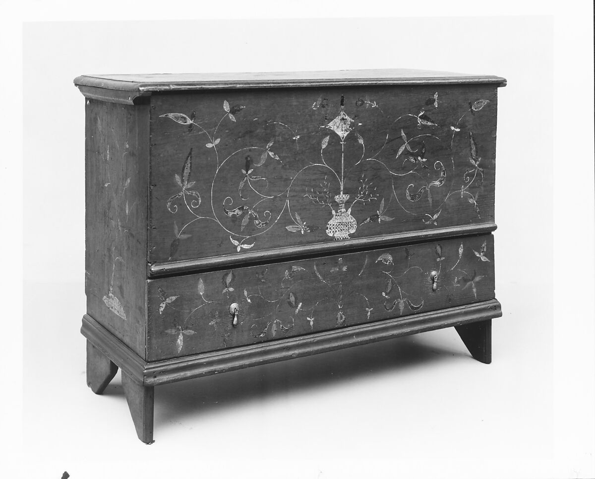 Chest with drawer, Painted white pine, yellow pine, yellow poplar, oak, American