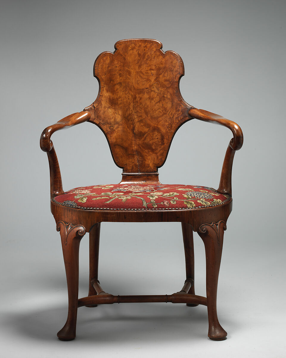 Armchair, Walnut, oak; walnut  veneer, British