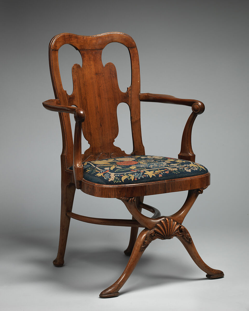 Armchair, Walnut, walnut veneer, British 