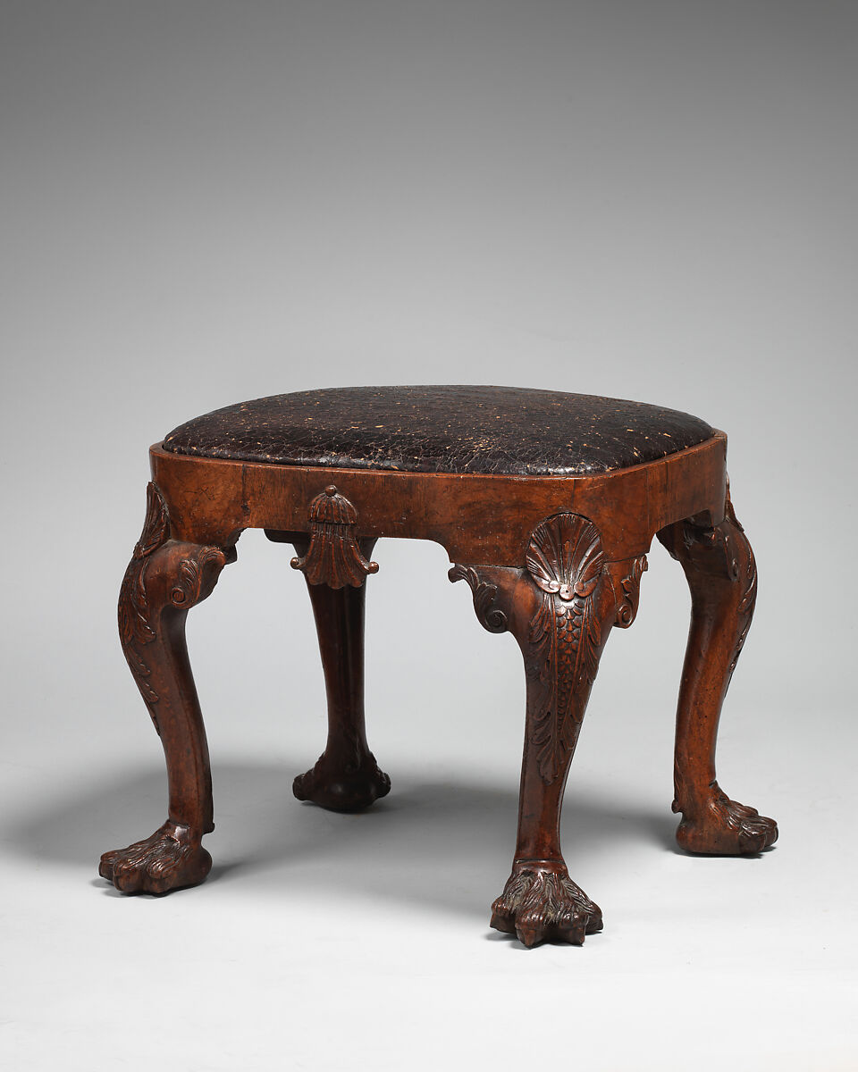 Stool, Walnut and walnut veneer, British 