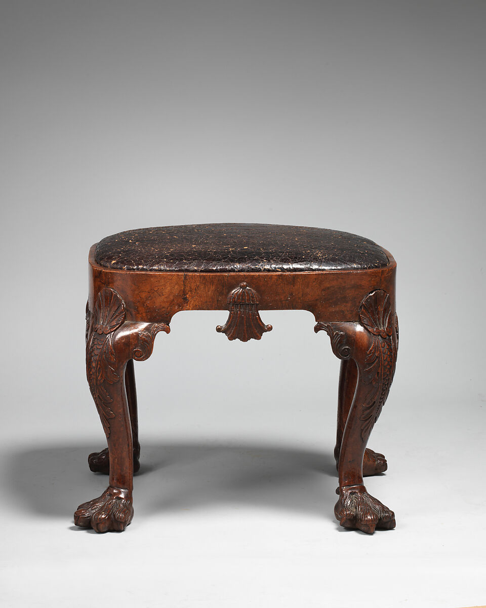 Stool, Walnut and walnut veneer, British