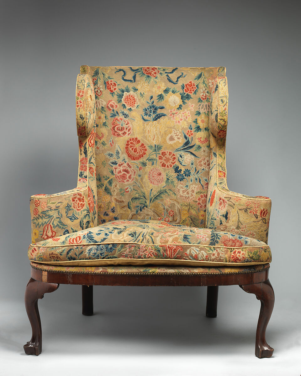 Wing chair, Mahogany, mahogany veneer, British 