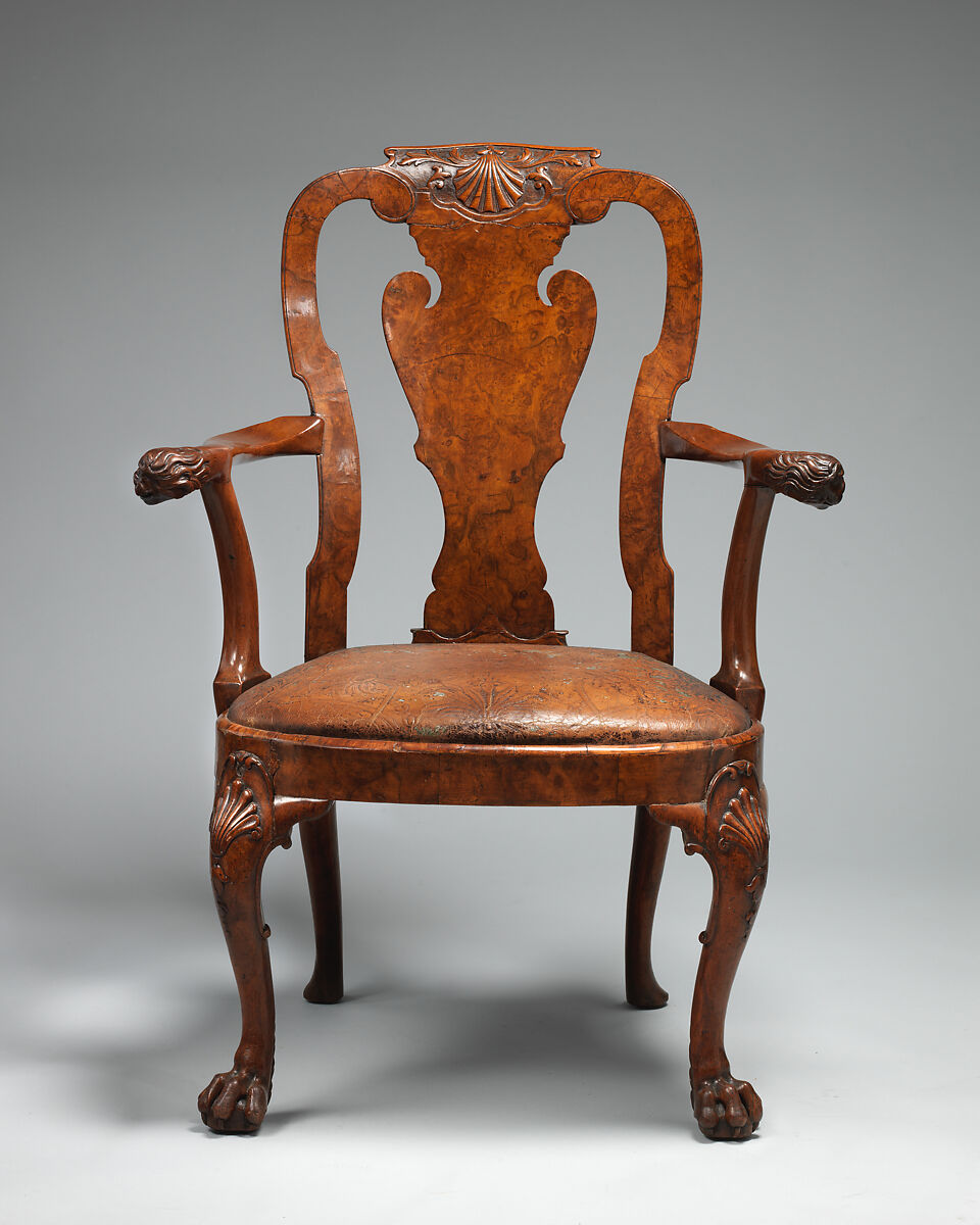 Armchair, Walnut, burr walnut veneer, British