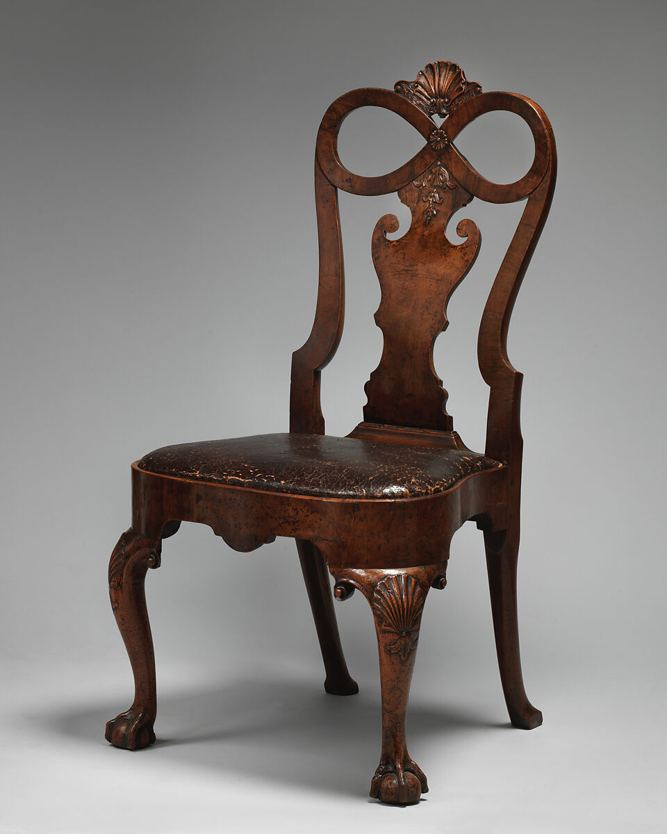 Side chair (one of a pair), Walnut, walnut veneer, British 