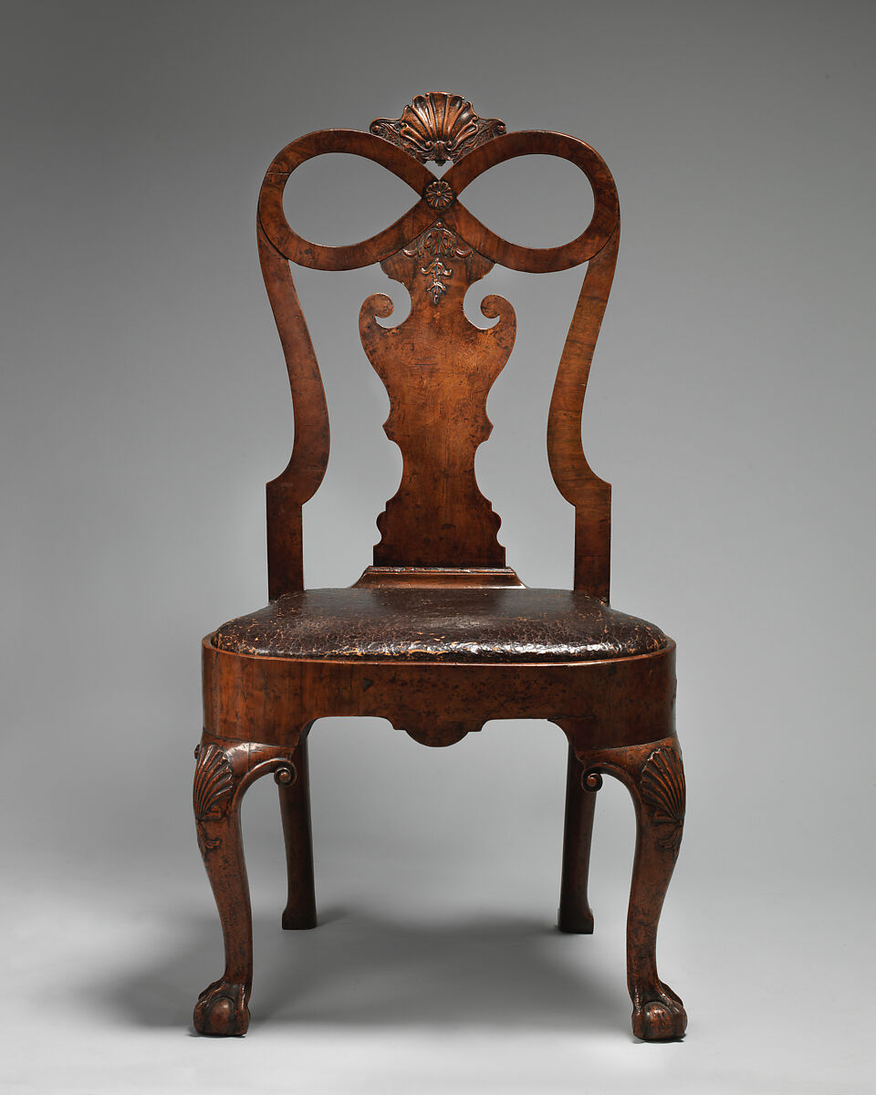 Side chair (one of a pair), Walnut, walnut veneer, British