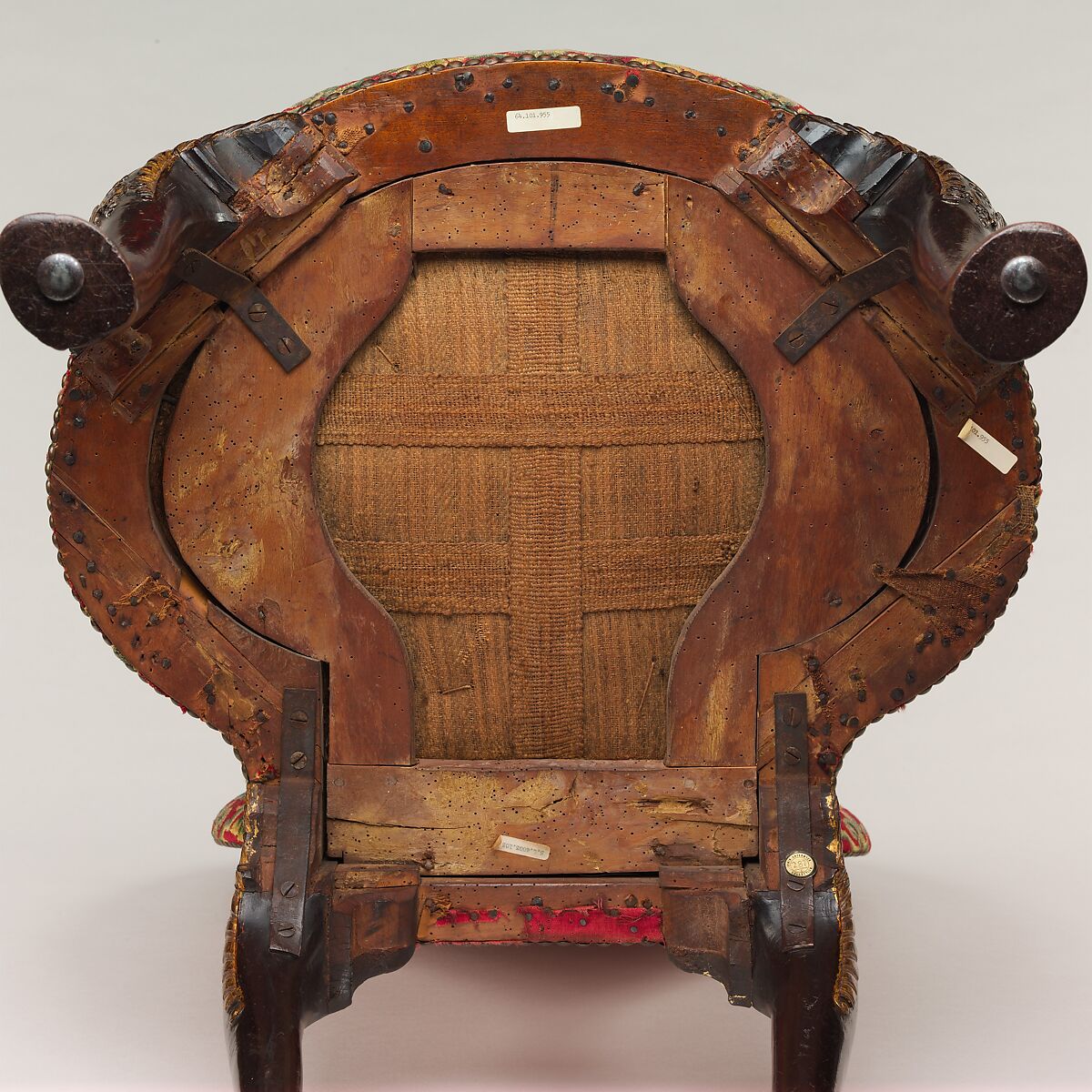 Side chair, Walnut, mahogany, parcel-gilt, needlework, British