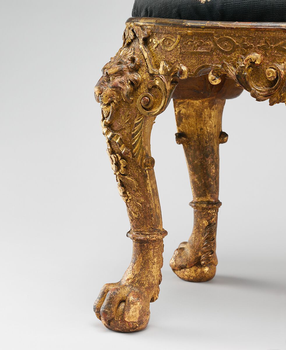 Stool, Tapestry woven at Soho, Gilded gesso on walnut; wool and silk, British