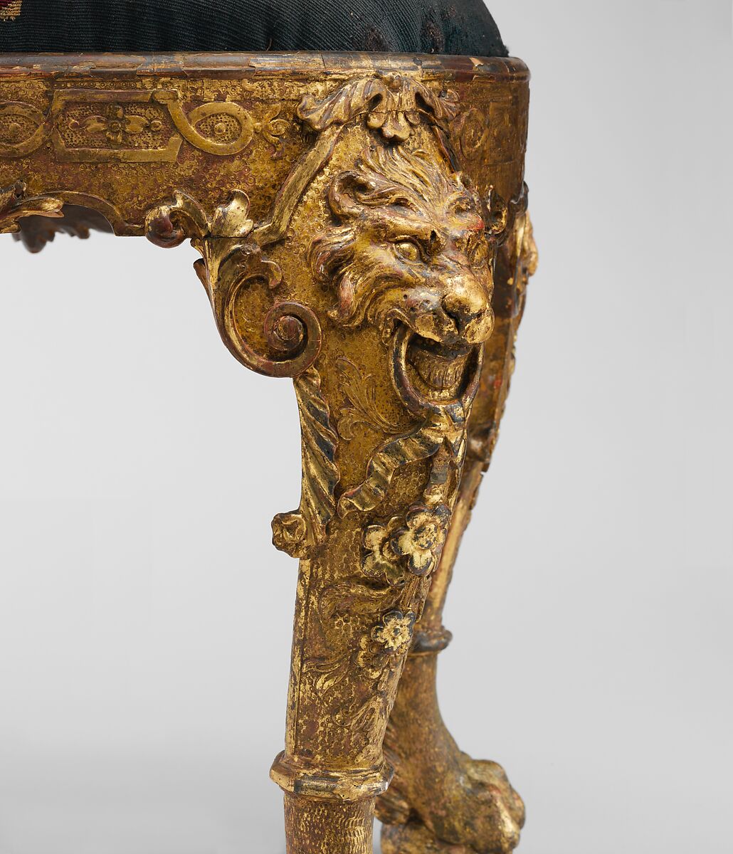 Stool, Tapestry woven at Soho, Gilded gesso on walnut; wool and silk, British