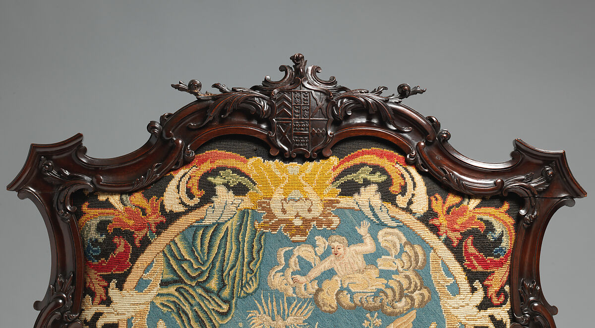 Armchair, After a design by Thomas Chippendale (British, baptised Otley, West Yorkshire 1718–1779 London), Mahogany, needlework, British