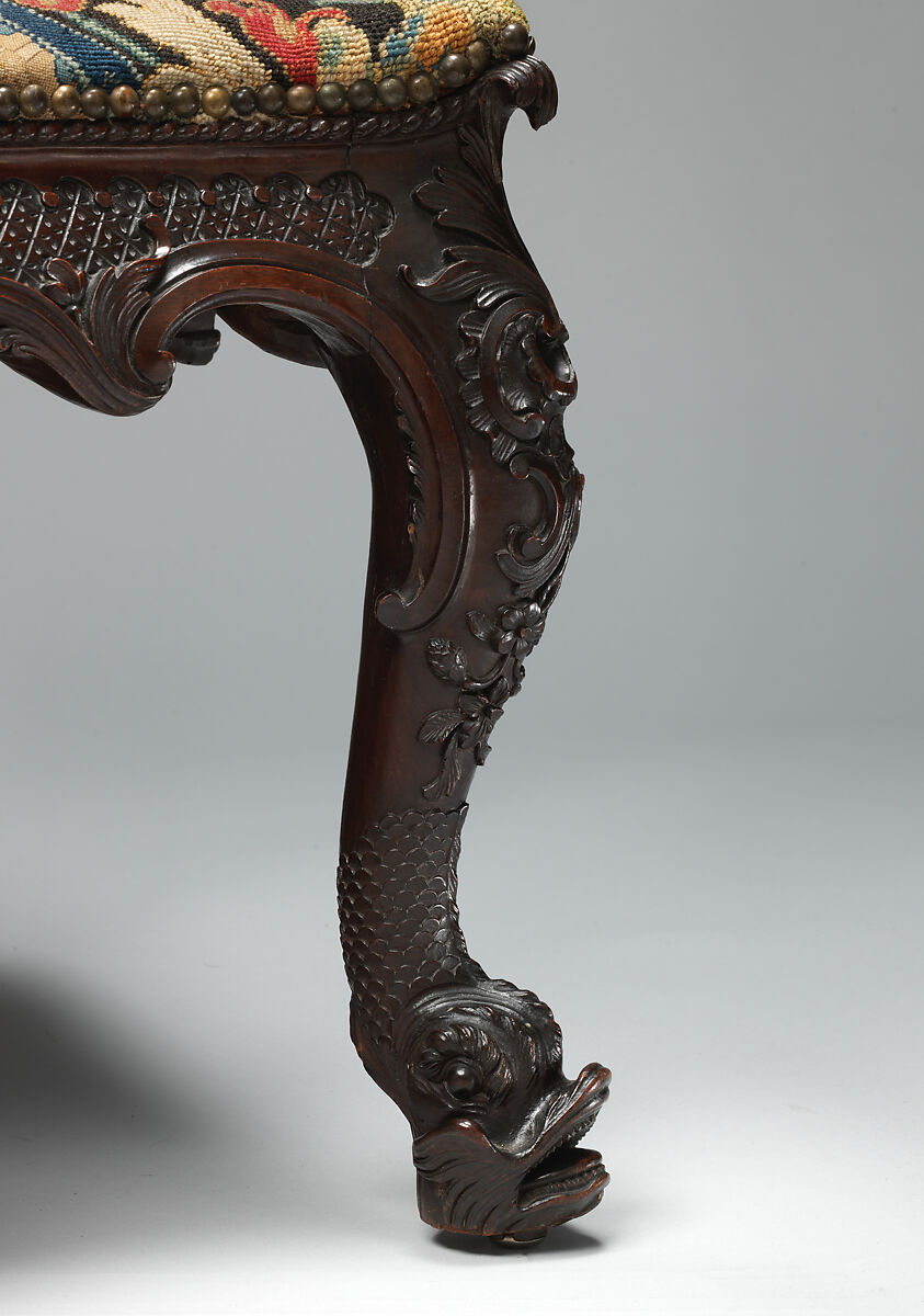 Armchair, After a design by Thomas Chippendale (British, baptised Otley, West Yorkshire 1718–1779 London), Mahogany, needlework, British