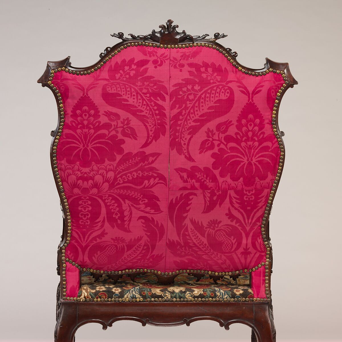 Armchair, After a design by Thomas Chippendale (British, baptised Otley, West Yorkshire 1718–1779 London), Mahogany, needlework, British