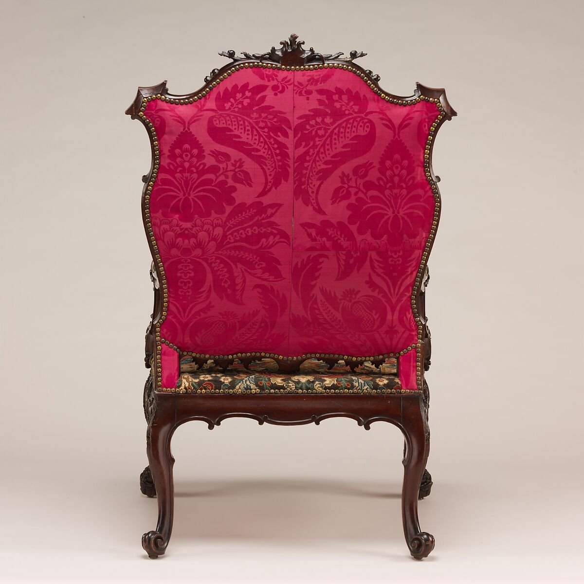 Armchair, After a design by Thomas Chippendale (British, baptised Otley, West Yorkshire 1718–1779 London), Mahogany, needlework, British