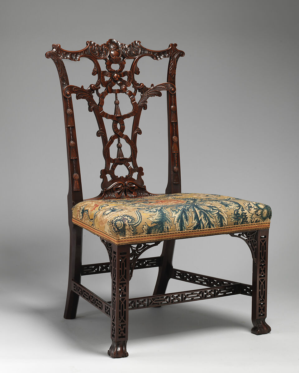 Side chair (one of a pair), Mahogany; tent stitch embroidery on canvas, British 