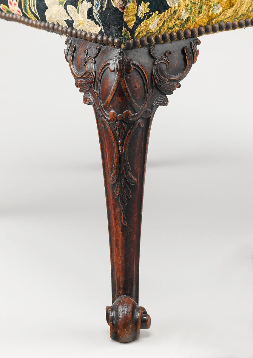 Side chair (one of a pair), After a design by Thomas Chippendale (British, baptised Otley, West Yorkshire 1718–1779 London), Mahogany; tent stitch embroidery on canvas, British