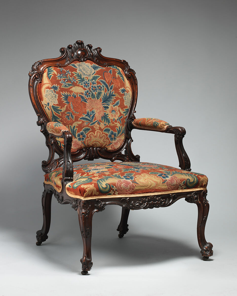 Pair of armchairs, Mahogany, beech and needlework, British