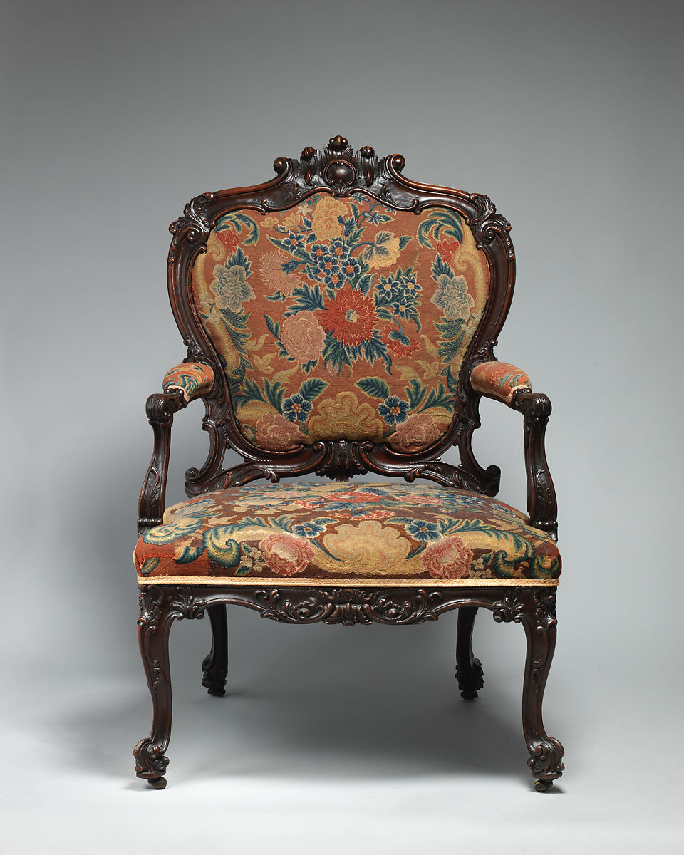 Pair of armchairs, Mahogany, beech and needlework, British