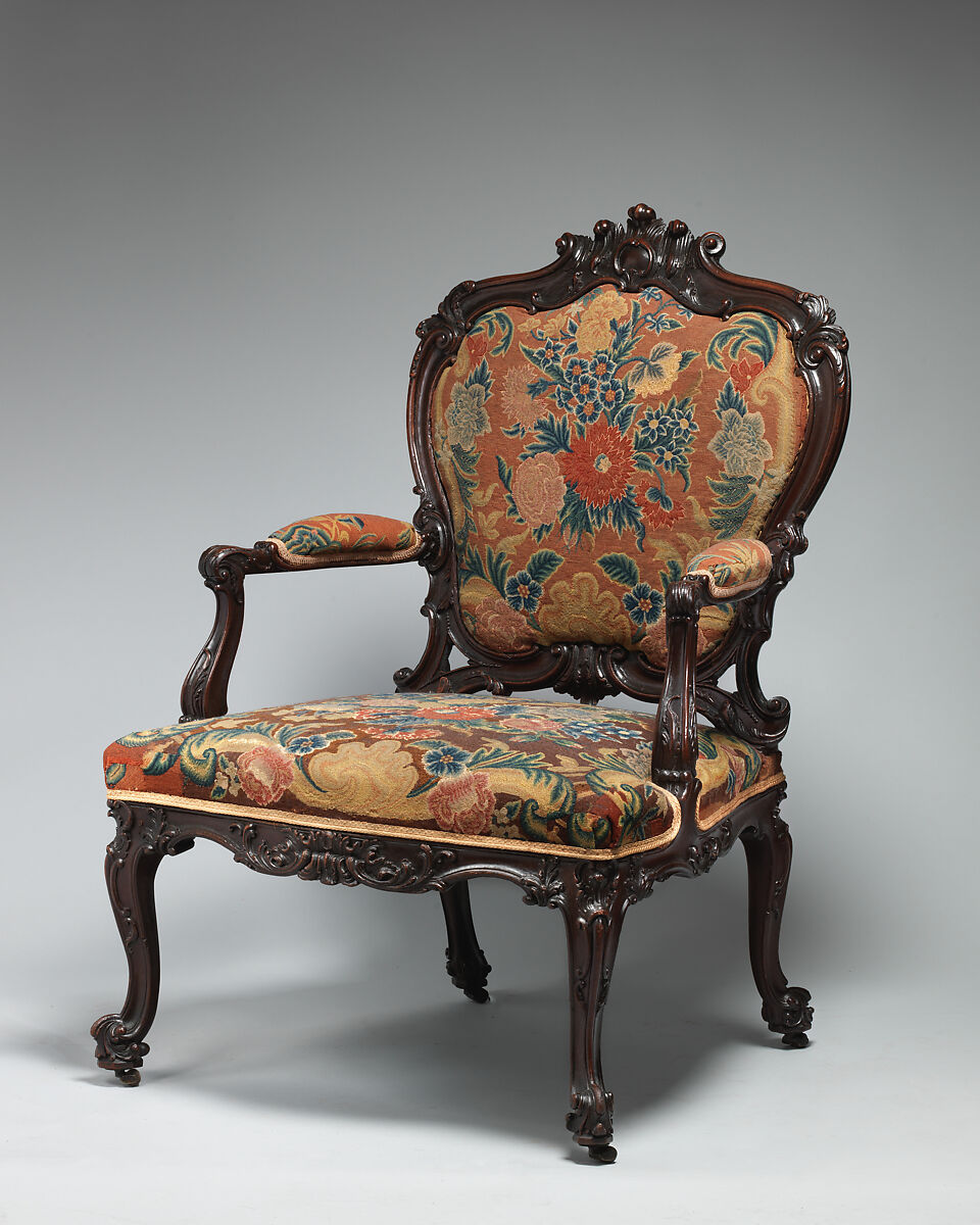 Pair of armchairs, Mahogany, beech and needlework, British