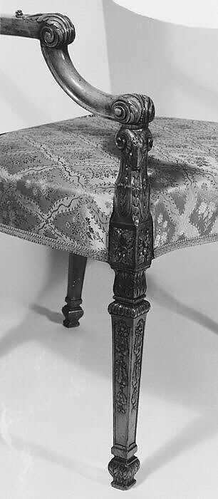 Pair of armchairs, West Indian satinwood, seat rails of beech, modern silk, British