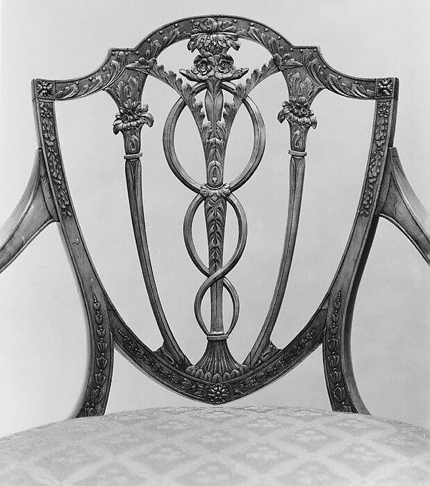 Pair of armchairs, West Indian satinwood, seat rails of beech, modern silk, British