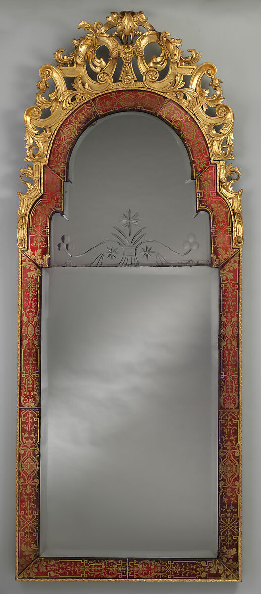 Mirror, Possibly by Thomas Pelletier (active ca. 1680s–1727), Glass, verre eglomisé, gilded wood, British 