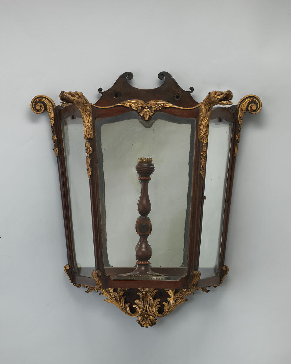 Wall lantern, Mahogany, partly gilded; glass panels, British 