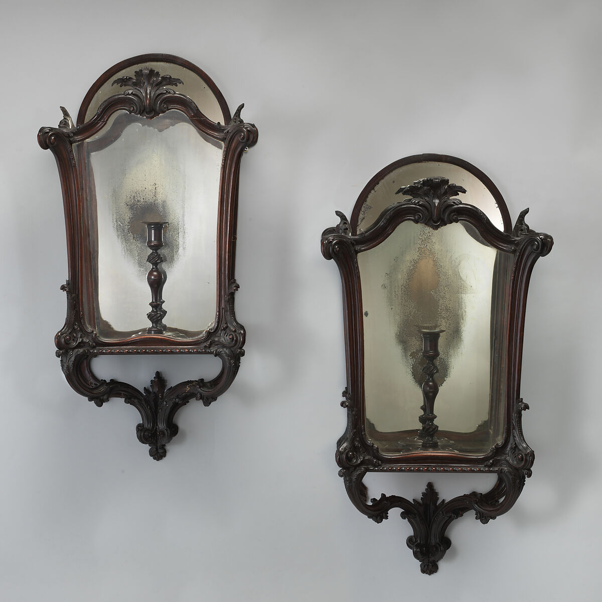 Pair of wall lanterns, Mahogany, glass, looking glass, British 