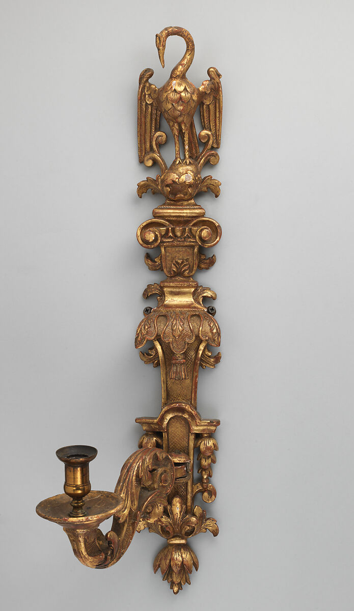 Pair of single-light sconces, Carved and gilded wood, British
