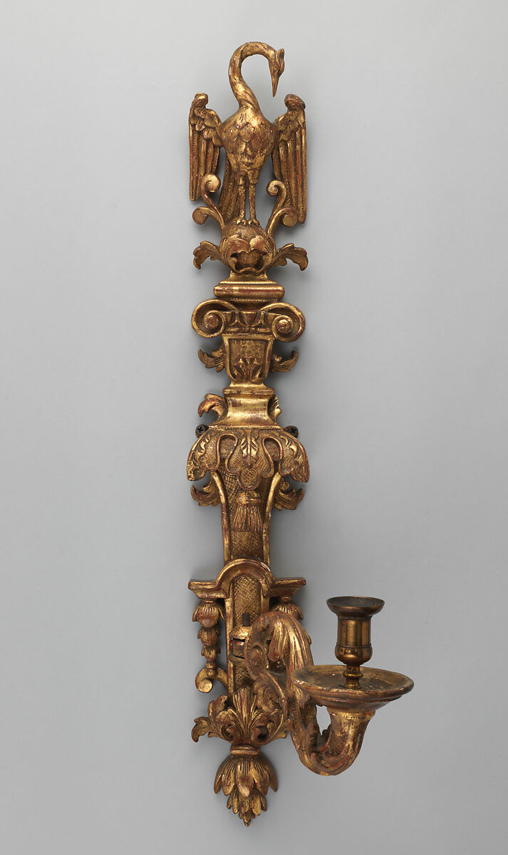 Pair of single-light sconces, Carved and gilded wood, British