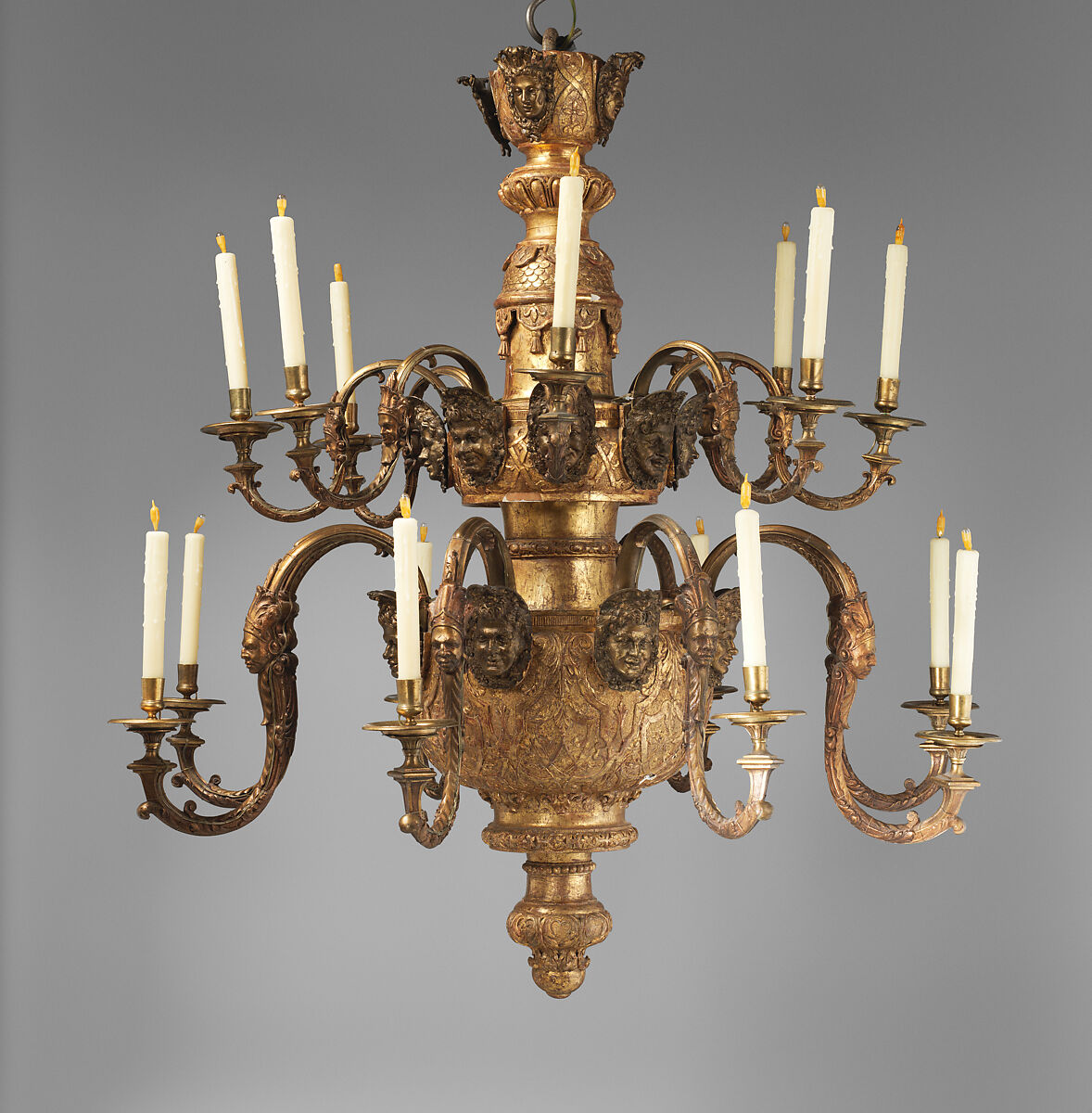 Chandelier, Wood, gilt gesso, yellow metal gilt lead, British 