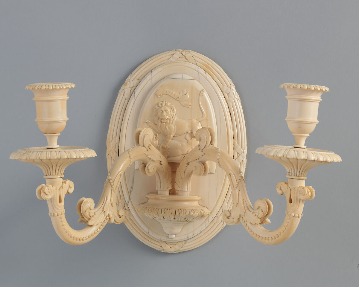 Two-light wall bracket, Ivory, Indian, Murshidabad 