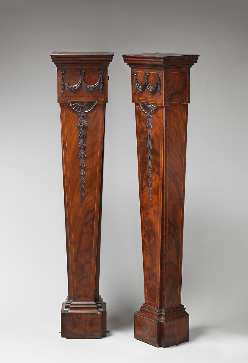 Pair of wall pedestals, Mahogany and mahogany veneer inlaid with boxwood, British 