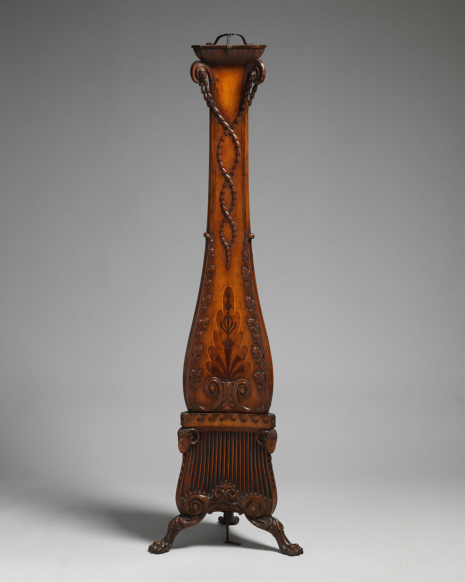 Pair of pedestals, Boxwood veneer, inlaid with colored wood, British
