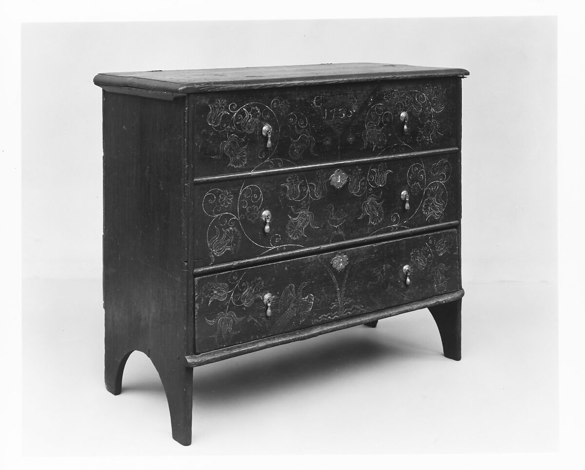 Chest with drawer, Probably Robert Crosman (1707–1799), Painted white pine, white cedar, American