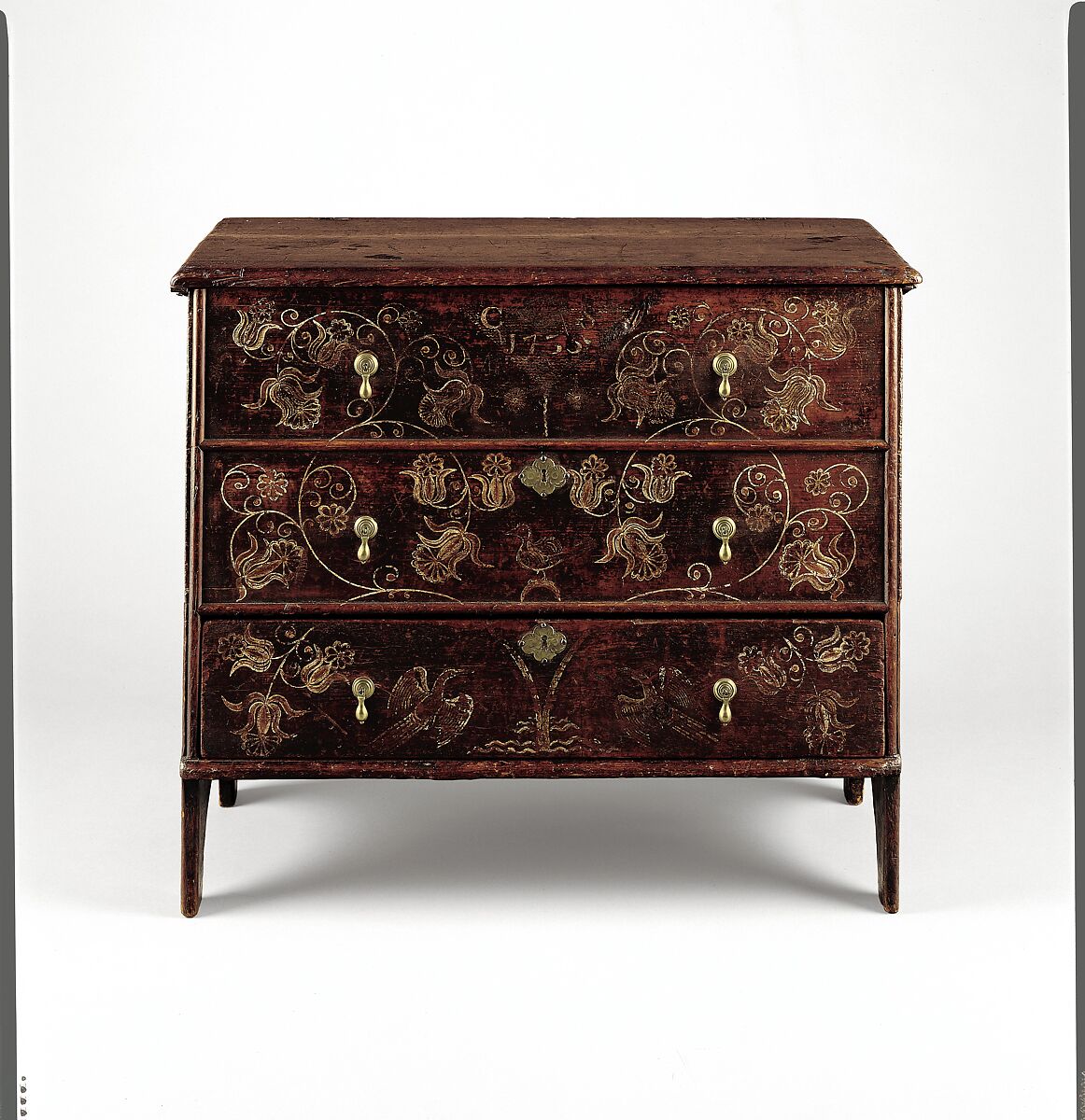 Chest with drawer, Probably Robert Crosman (1707–1799), Painted white pine, white cedar, American 