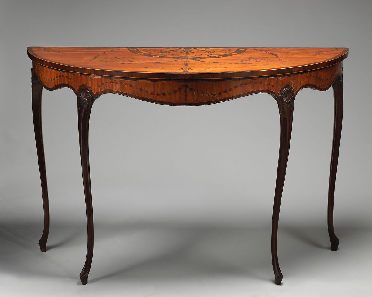 Side table, Satinwood and mahogany veneer, British 