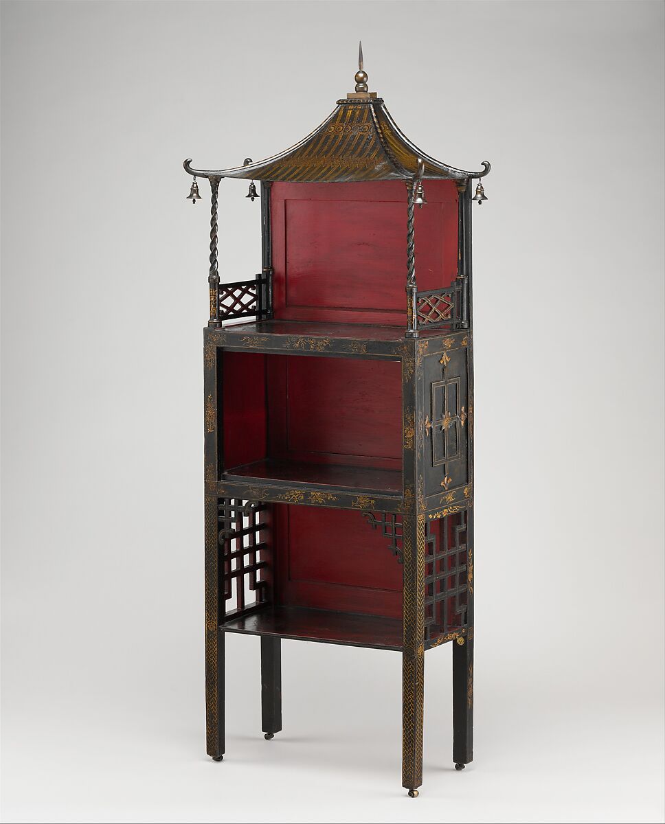 Standing shelf (one of a pair), William Linnell (ca. 1703–1763), Lacquered and painted pine, mahogany and British walnut, British 