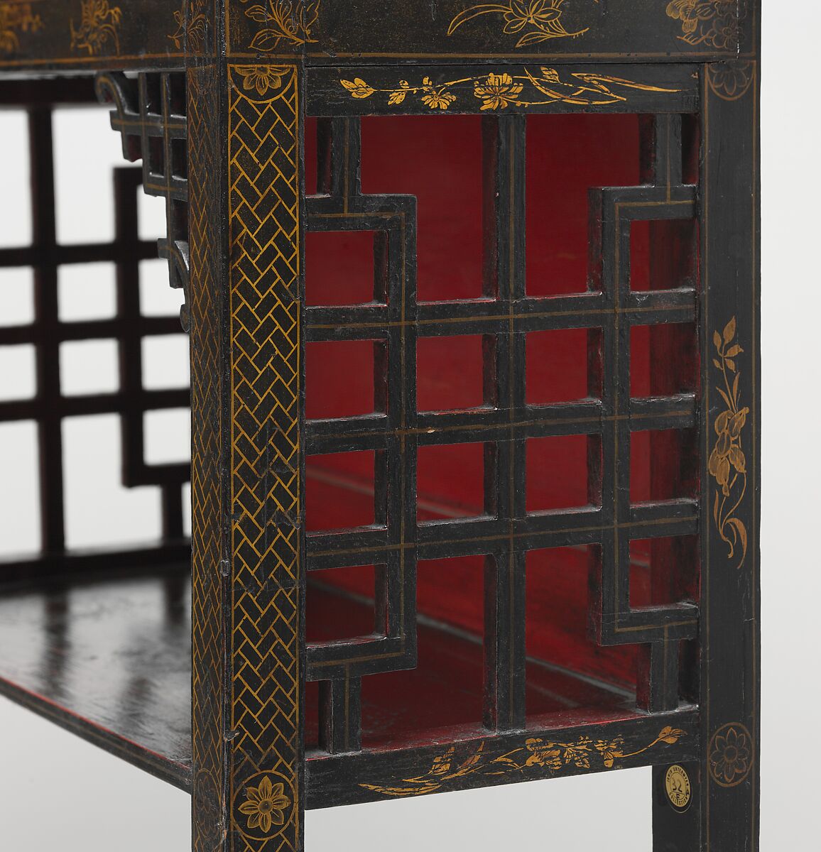 Standing shelf (one of a pair), William Linnell (ca. 1703–1763), Lacquered and painted pine, mahogany and British walnut, British