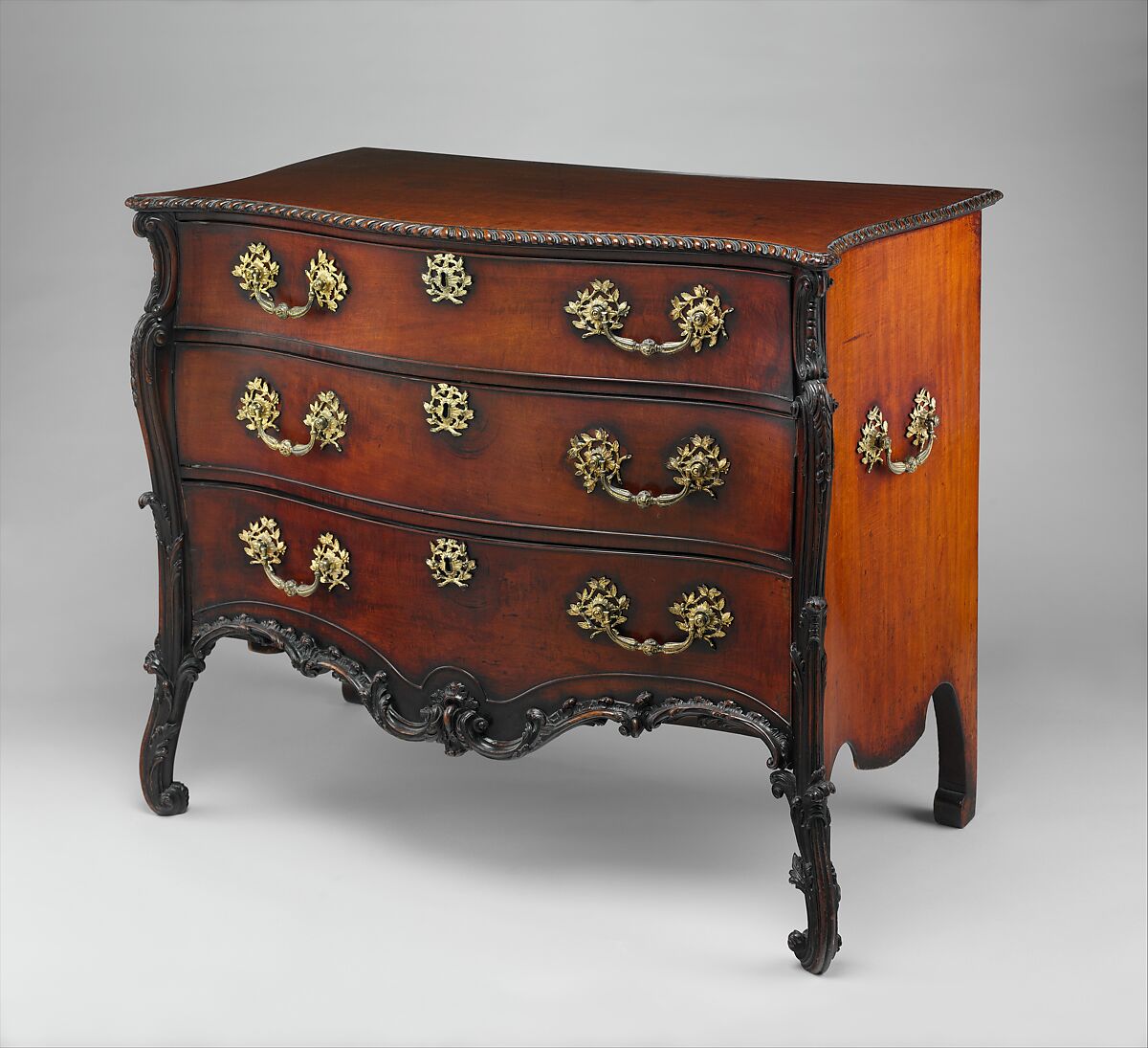 Commode, Attributed to William Vile (British, Somerset 1715–1767 London), Pine veneered with mahogany; gilt bronze, British 