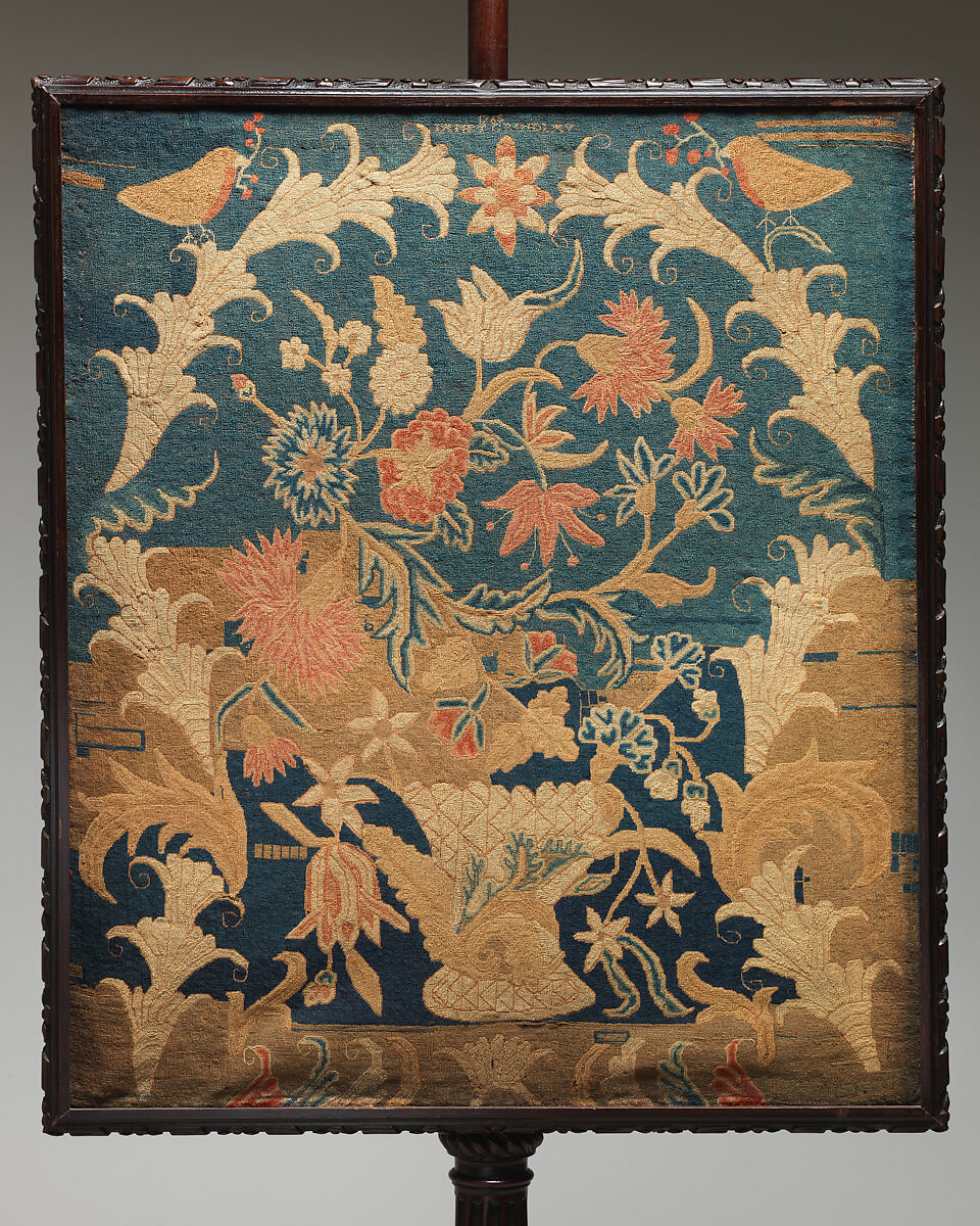 Pole screen, Mahogany, needlework, British