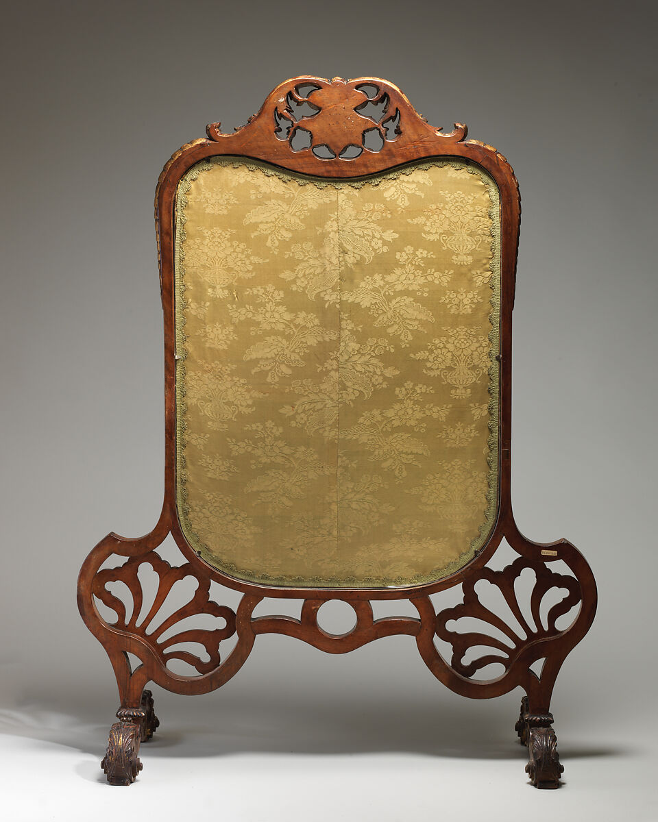 Cheval fire screen, Walnut frame, parcel gilt and needlework, British