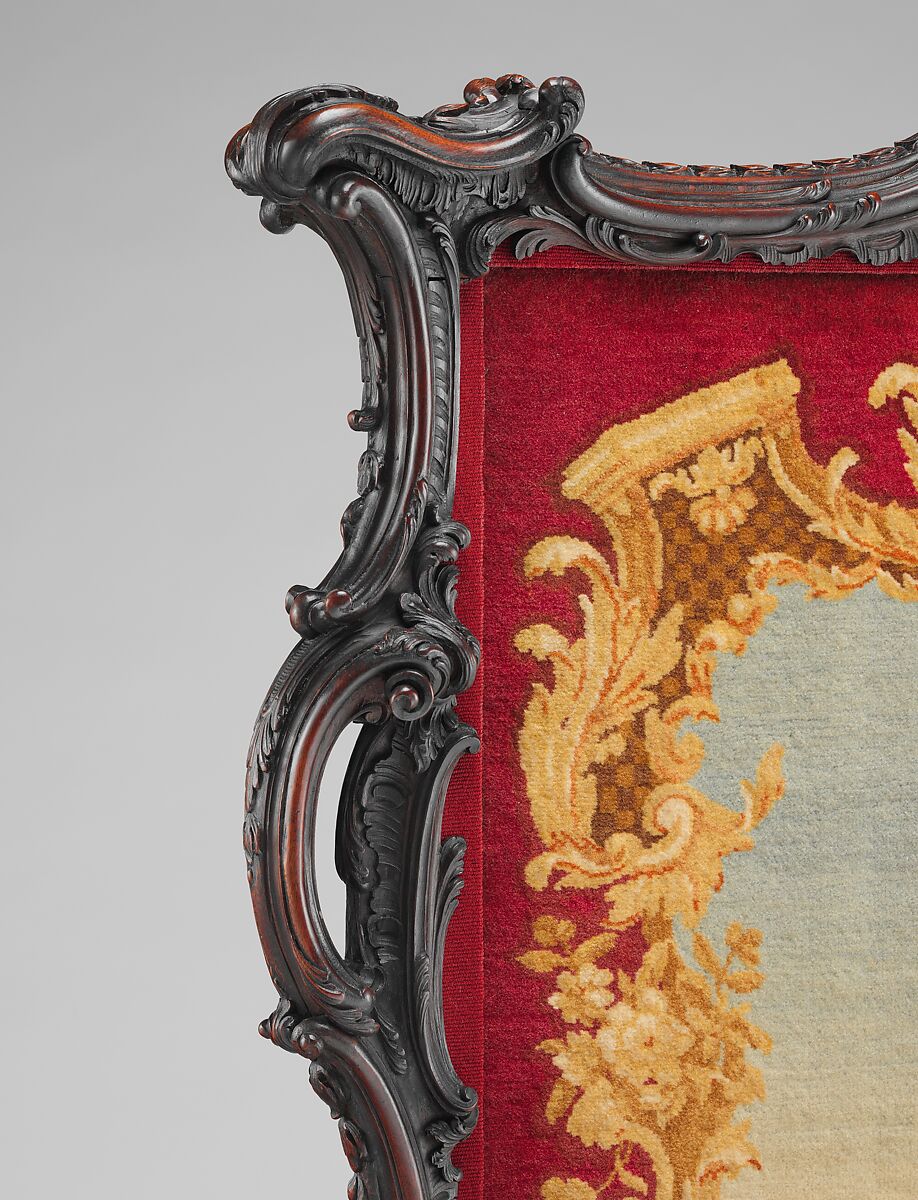Cheval fire screen, Panel attributed to Thomas Moore (British, ca. 1700–1788), Mahogany, wool knotted-pile panel (not original to the screen), British