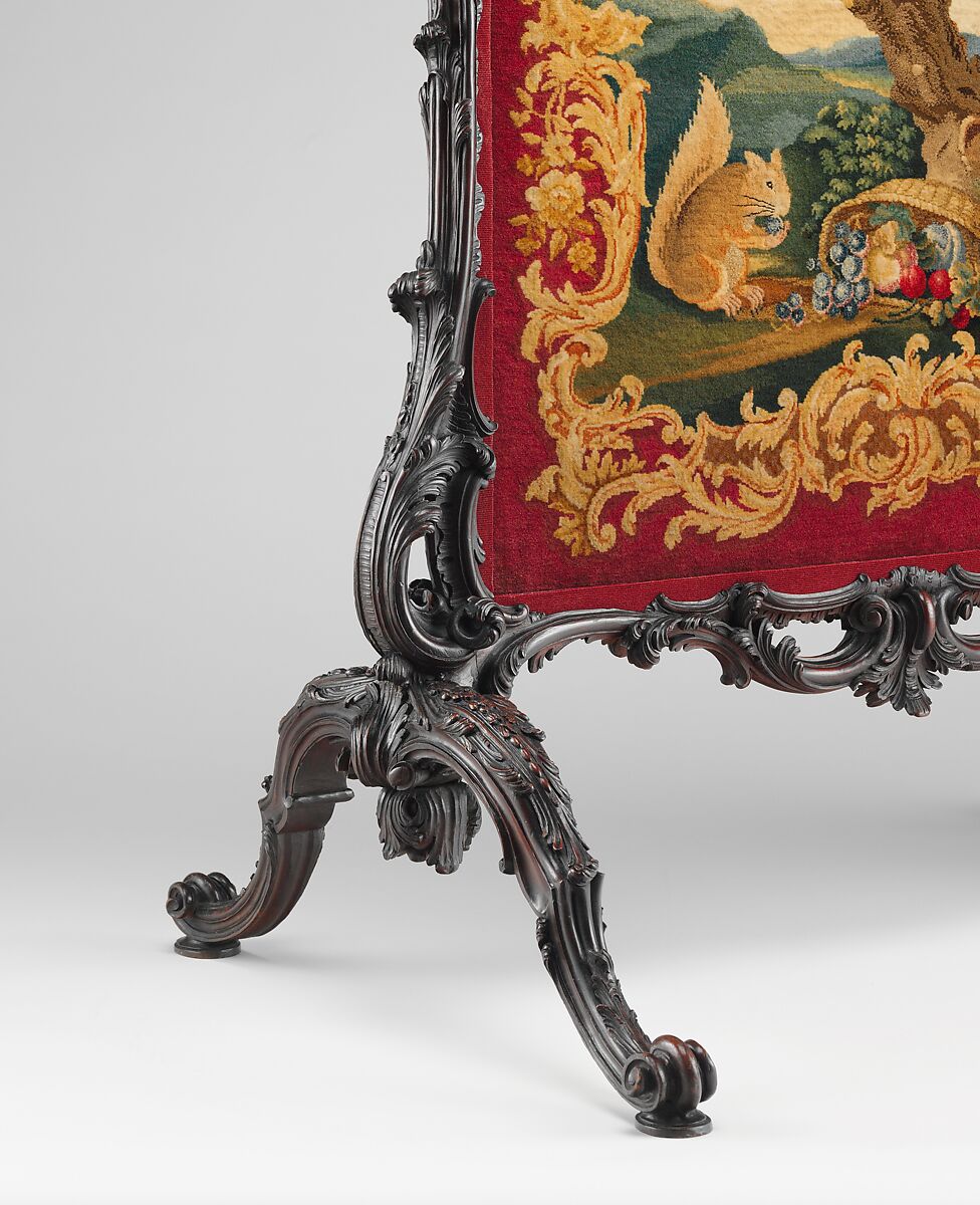 Cheval fire screen, Panel attributed to Thomas Moore (British, ca. 1700–1788), Mahogany, wool knotted-pile panel (not original to the screen), British